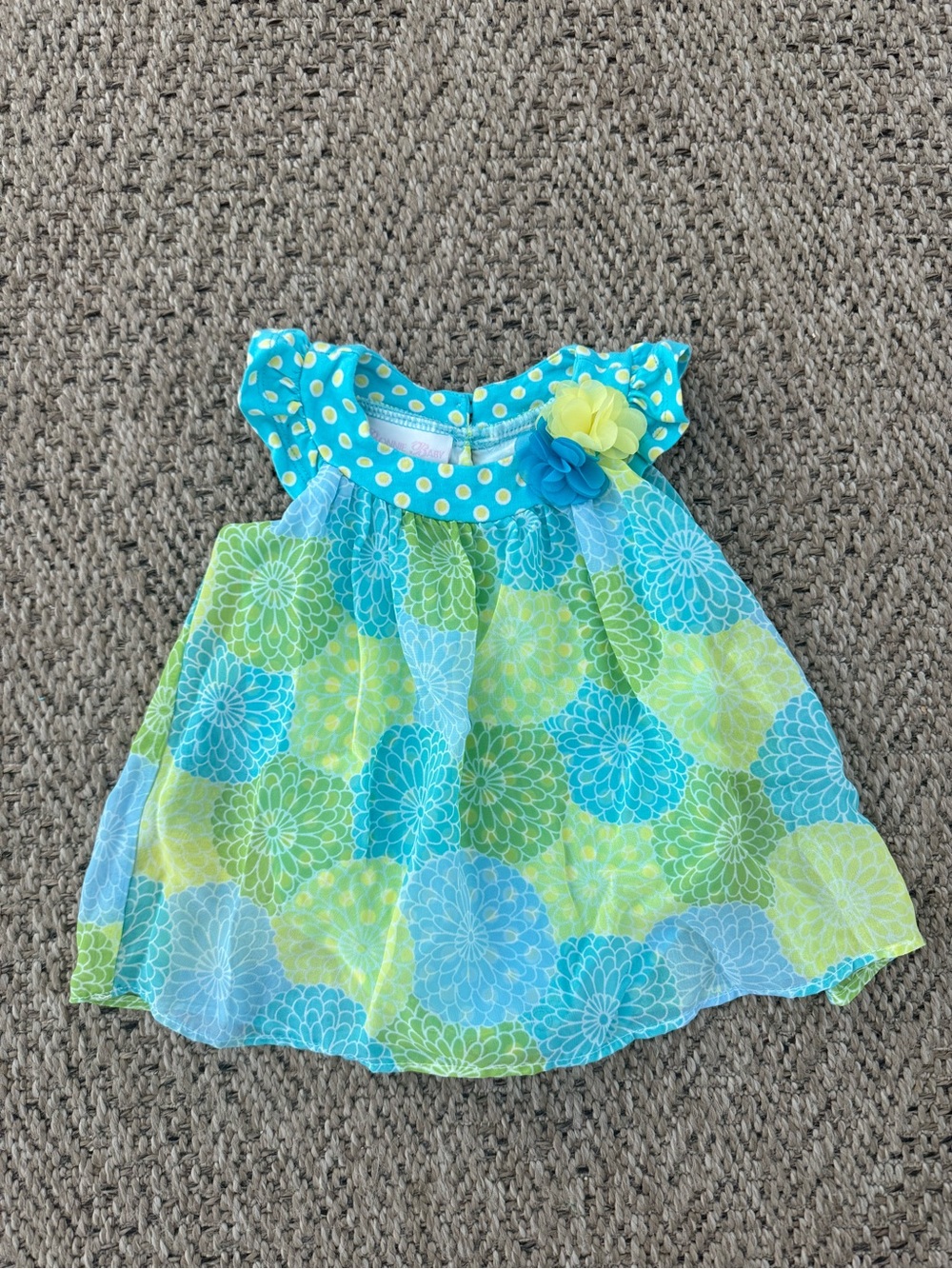 Bonnie Baby Blue & Green Floral Sundress with Polka-Dot Yoke